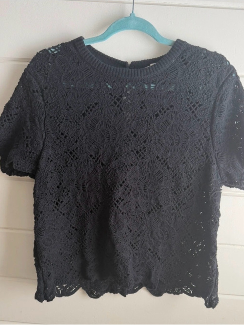Abercrombie & Fitch Black Crochet Short-Sleeve Top
